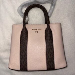 Michael Kors Pink and Brown Satchel with Signature Monogram
